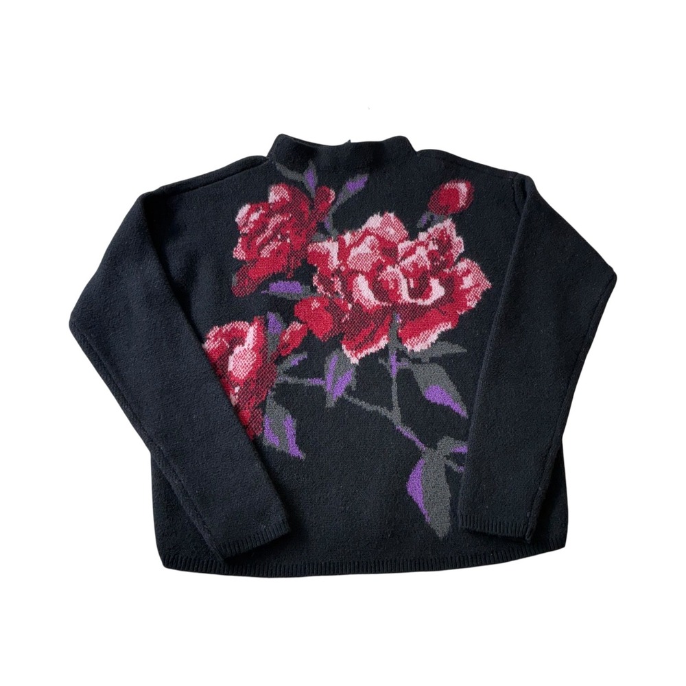 White House Black‎ Market Sweater Medium Floral Rose Knit Mock Neck Pullover New